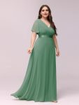 Custom Size Flutter Sleeves Chiffon Empire Waist Bridesmaid Dress – Green Bean