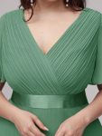 Plus Size Empire Waist V Back Bridesmaid Dress with Short Sleeves – Green Bean