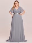 Custom Size Flutter Sleeves Chiffon Empire Waist Bridesmaid Dress – Grey