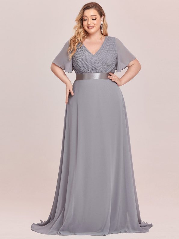 Custom Size Flutter Sleeves Chiffon Empire Waist Bridesmaid Dress - Grey