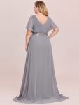 Long Chiffon Empire Waist Bridesmaid Dress with Short Flutter Sleeves – Grey