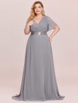 Plus Size Empire Waist V Back Bridesmaid Dress with Short Sleeves – Grey