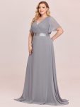 Plus Size Simple Empire Waist Flutter Sleeve Evening Dress – Grey