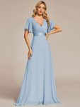 Custom Size Flutter Sleeves Chiffon Empire Waist Bridesmaid Dress – Ice Blue