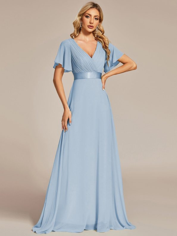 Custom Size Flutter Sleeves Chiffon Empire Waist Bridesmaid Dress - Ice Blue