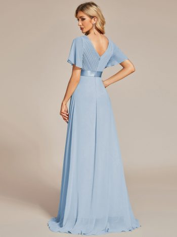 Custom Size Flutter Sleeves Chiffon Empire Waist Bridesmaid Dress - Ice Blue