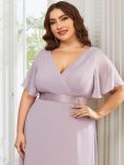 Plus Size Simple Empire Waist Flutter Sleeve Evening Dress – Lilac