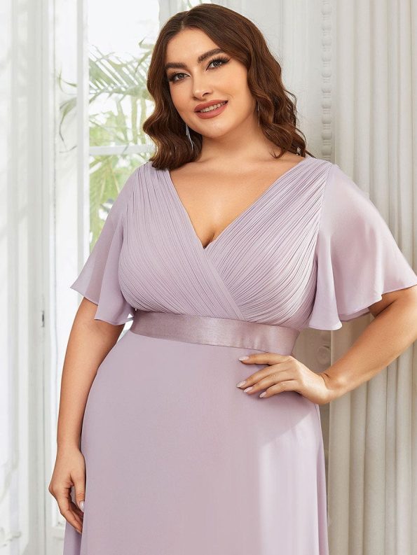 Plus Size Simple Empire Waist Flutter Sleeve Evening Dress - Lilac