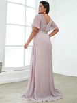 Long Empire Waist Bridesmaid Dress with Short Flutter Sleeves – Lilac