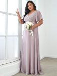 Custom Size Flutter Sleeves Chiffon Empire Waist Bridesmaid Dress – Lilac