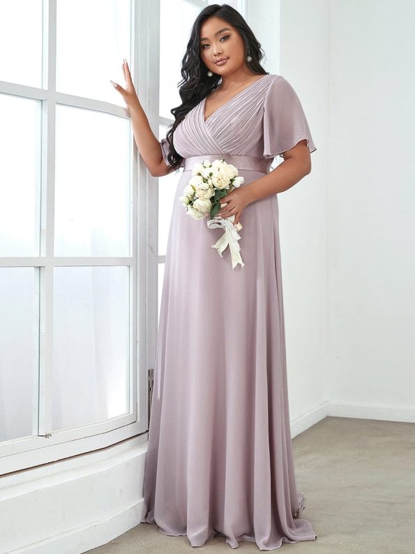 Custom Size Flutter Sleeves Chiffon Empire Waist Bridesmaid Dress - Lilac