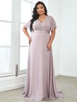 Custom Size Flutter Sleeves Chiffon Empire Waist Bridesmaid Dress – Lilac