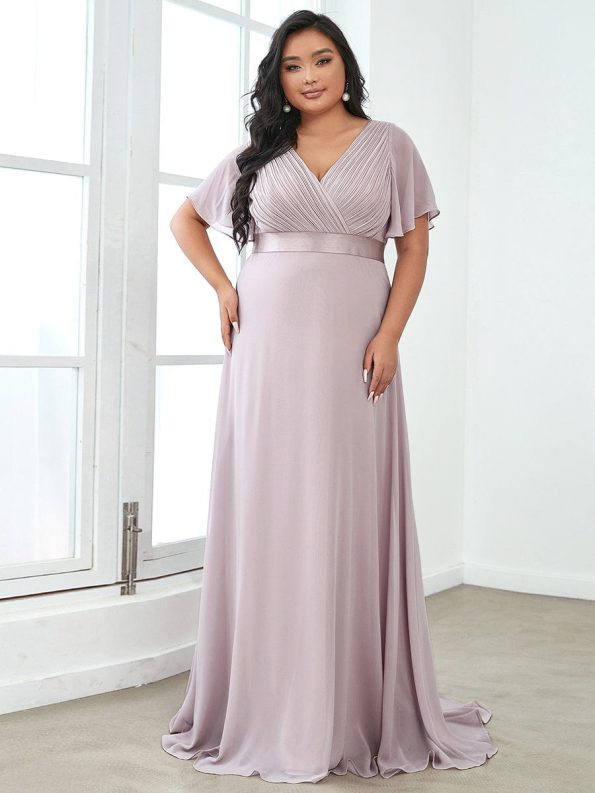 Custom Size Flutter Sleeves Chiffon Empire Waist Bridesmaid Dress - Lilac