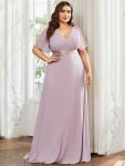 Plus Size Simple Empire Waist Flutter Sleeve Evening Dress – Lilac