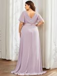 Plus Size Empire Waist V Back Bridesmaid Dress with Short Sleeves – Lilac