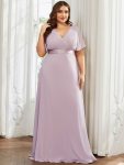 Plus Size Simple Empire Waist Flutter Sleeve Evening Dress – Lilac