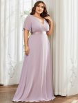 Plus Size Simple Empire Waist Flutter Sleeve Evening Dress – Lilac