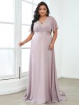 Custom Size Flutter Sleeves Chiffon Empire Waist Bridesmaid Dress – Lilac