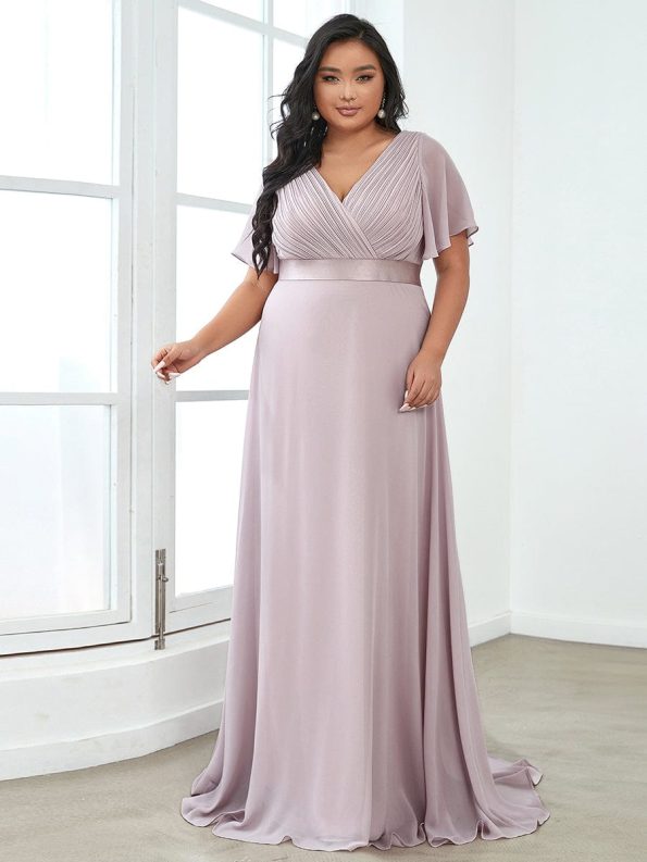 Custom Size Flutter Sleeves Chiffon Empire Waist Bridesmaid Dress - Lilac