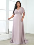 Long Empire Waist Bridesmaid Dress with Short Flutter Sleeves – Lilac