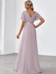 Long Empire Waist Bridesmaid Dress with Short Flutter Sleeves – Lilac