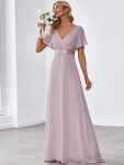 Long Empire Waist Bridesmaid Dress with Short Flutter Sleeves – Lilac