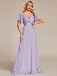 Custom Size Flutter Sleeves Chiffon Empire Waist Bridesmaid Dress – Lavender