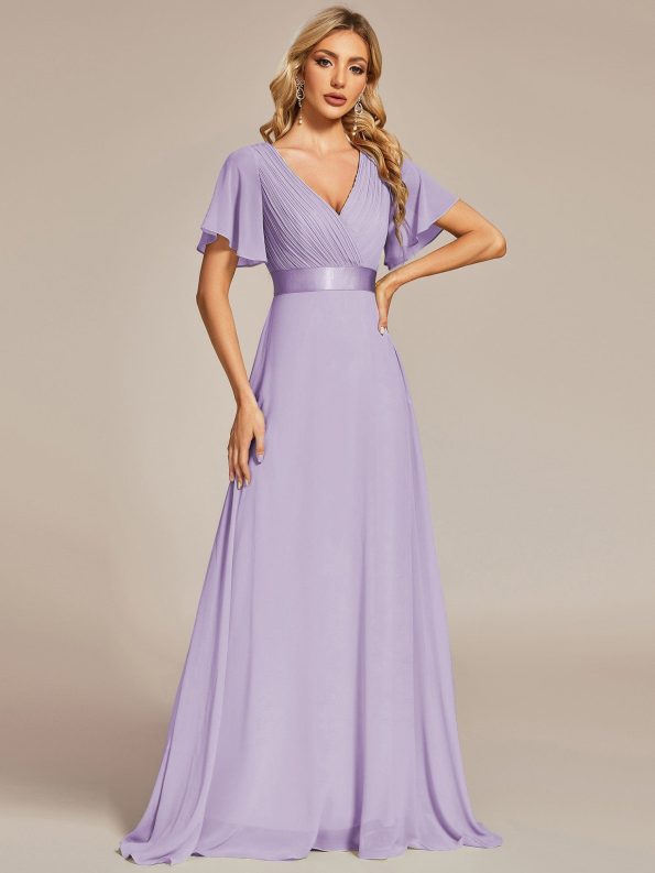 Custom Size Flutter Sleeves Chiffon Empire Waist Bridesmaid Dress - Lavender