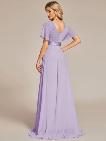 Custom Size Flutter Sleeves Chiffon Empire Waist Bridesmaid Dress - Lavender