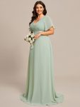 Plus Size Simple Empire Waist Flutter Sleeve Evening Dress – Mint Green