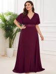 Plus Size Empire Waist V Back Bridesmaid Dress with Short Sleeves – Mulberry