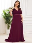 Plus Size Empire Waist V Back Bridesmaid Dress with Short Sleeves – Mulberry