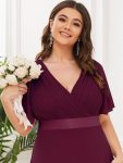 Plus Size Simple Empire Waist Flutter Sleeve Evening Dress – Mulberry