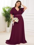 Plus Size Simple Empire Waist Flutter Sleeve Evening Dress – Mulberry