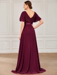 Long Chiffon Empire Waist Bridesmaid Dress with Short Flutter Sleeves – Mulberry