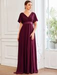 Long Chiffon Empire Waist Bridesmaid Dress with Short Flutter Sleeves – Mulberry