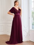 Long Chiffon Empire Waist Bridesmaid Dress with Short Flutter Sleeves – Mulberry