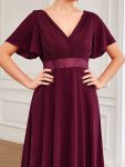 Long Chiffon Empire Waist Bridesmaid Dress with Short Flutter Sleeves – Mulberry