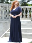 Custom Size Flutter Sleeves Chiffon Empire Waist Bridesmaid Dress – Navy Blue