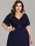 Custom Size Flutter Sleeves Chiffon Empire Waist Bridesmaid Dress – Navy Blue