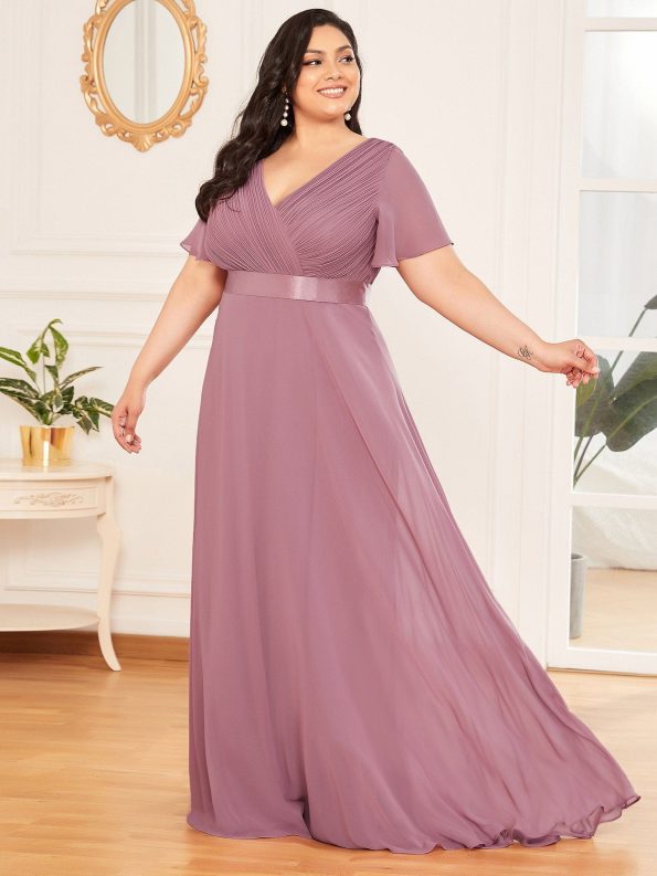 Custom Size Flutter Sleeves Chiffon Empire Waist Bridesmaid Dress - Purple Orchid