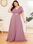 Custom Size Flutter Sleeves Chiffon Empire Waist Bridesmaid Dress – Purple Orchid