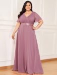 Custom Size Flutter Sleeves Chiffon Empire Waist Bridesmaid Dress – Purple Orchid