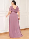 Custom Size Flutter Sleeves Chiffon Empire Waist Bridesmaid Dress – Purple Orchid