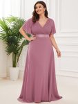 Plus Size Empire Waist V Back Bridesmaid Dress with Short Sleeves – Purple Orchid