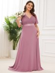 Plus Size Empire Waist V Back Bridesmaid Dress with Short Sleeves – Purple Orchid