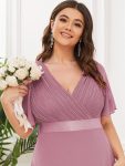 Plus Size Empire Waist V Back Bridesmaid Dress with Short Sleeves – Purple Orchid