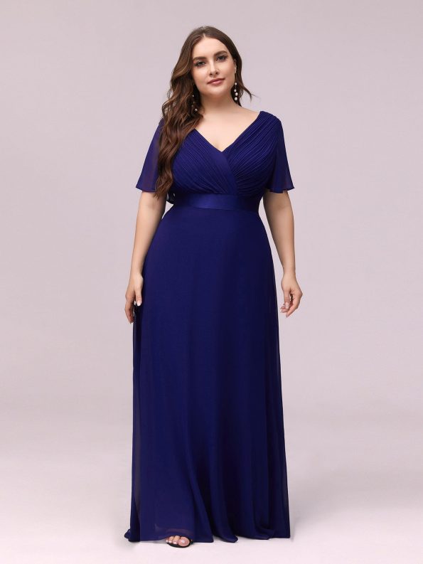 Custom Size Flutter Sleeves Chiffon Empire Waist Bridesmaid Dress - Royal Blue