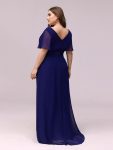 Long Chiffon Empire Waist Bridesmaid Dress with Short Flutter Sleeves – Royal Blue