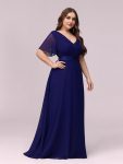 Long Chiffon Empire Waist Bridesmaid Dress with Short Flutter Sleeves – Royal Blue